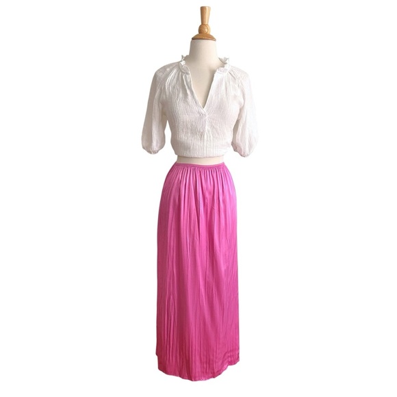 VINCE Rose Pink Pleated Column Skirt Lightweight Resort Wear Boho Chic Large - Picture 3 of 14
